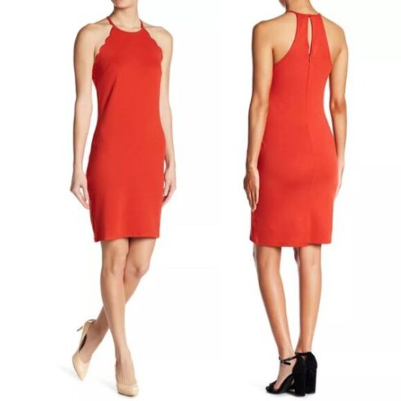 Free Press | Women's Blood Orange Scallop Trim Mini Dress - Size M - Picture 1 of 14